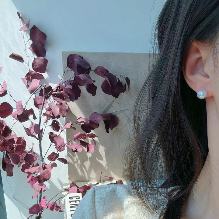 8-9mm Natural Baroque Freshwater Pearl Crystal Stud Earrings｜Cyber Sea Pearl
