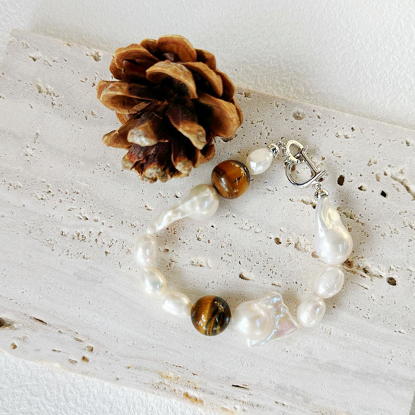 Natural Baroque Freshwater Pearl Mixed Amber Bracelet｜Cyber Sea Pearl