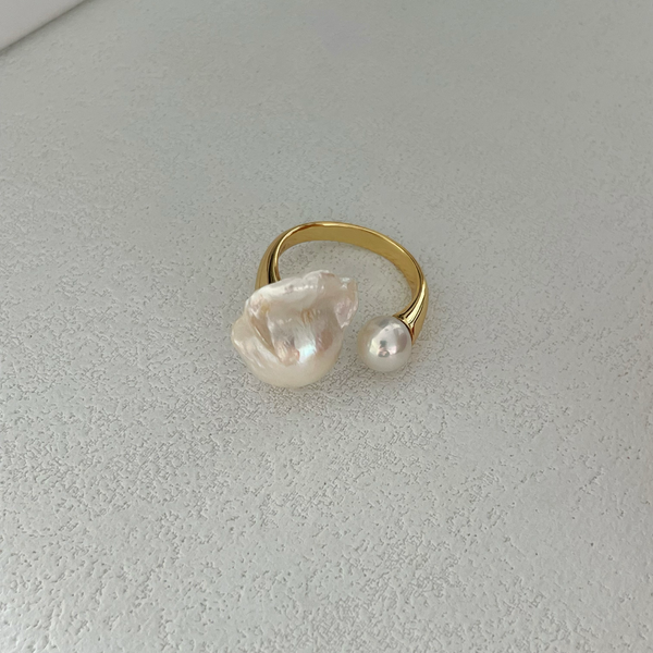 Baroque Pearl & Freshwater Pearl Gold Hoop Ring｜Cyber Sea Pearl