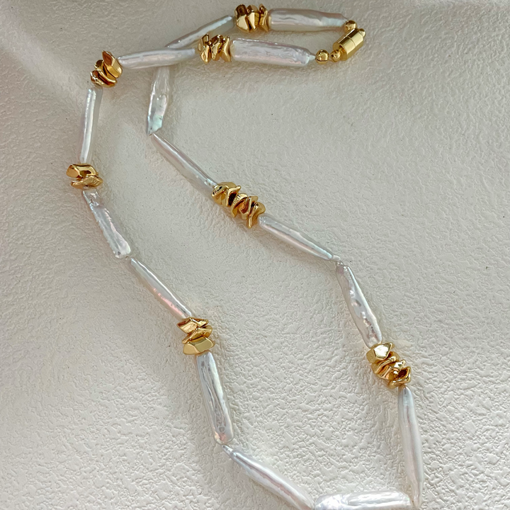 25-30mm Long-Shaped Baroque Freshwater Pearl Metal Splice Necklace｜Cyber Sea Pearl