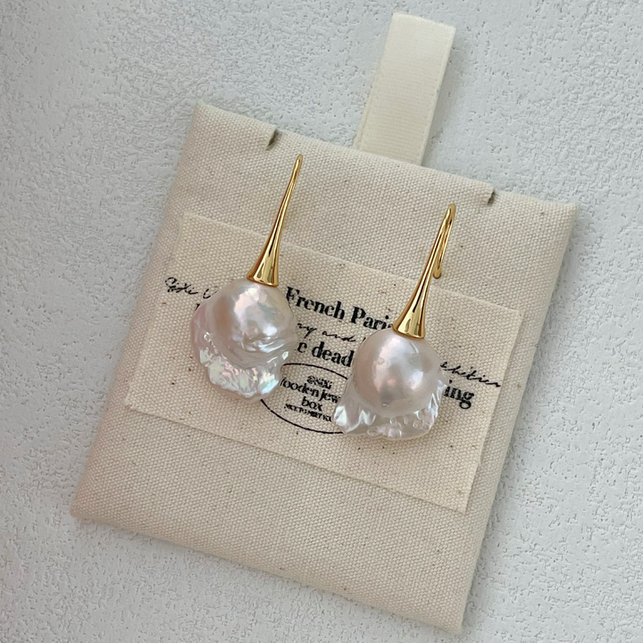 18-20mm Cold White Baroque Freshwater Pearl Long Drop Earrings｜Cyber Sea Pearl