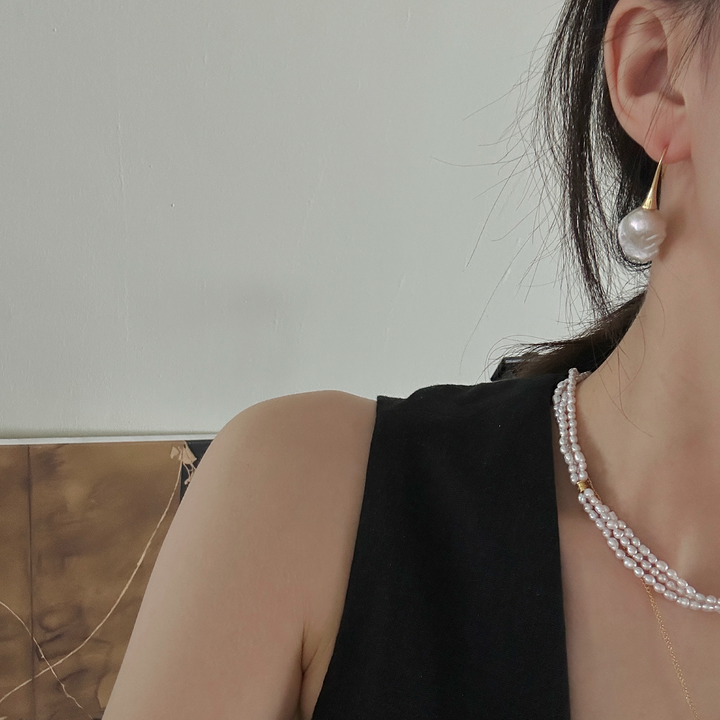 18-20mm Cold White Baroque Freshwater Pearl Long Drop Earrings｜Cyber Sea Pearl