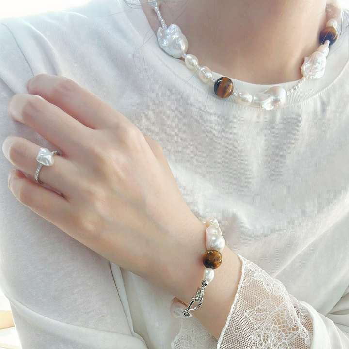 Natural Baroque Freshwater Pearl Mixed Amber Necklace｜Cyber Sea Pearl
