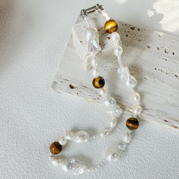 Natural Baroque Freshwater Pearl Mixed Amber Necklace｜Cyber Sea Pearl