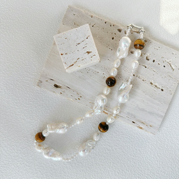 Natural Baroque Freshwater Pearl Mixed Amber Necklace｜Cyber Sea Pearl