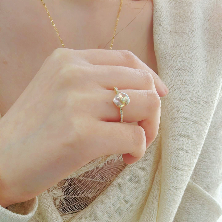 7-9mm Colorful Natural Saltwater Keshi Pearl Ring｜Cyber Sea Pearl