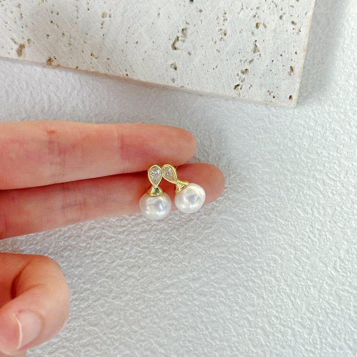 8-9mm Natural Baroque Freshwater Pearl Teardrop Diamond Stud Earrings｜Cyber Sea Pearl