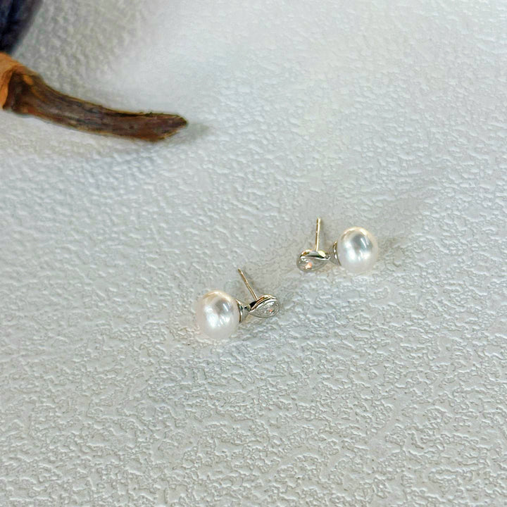 8-9mm Natural Baroque Freshwater Pearl Teardrop Diamond Stud Earrings｜Cyber Sea Pearl