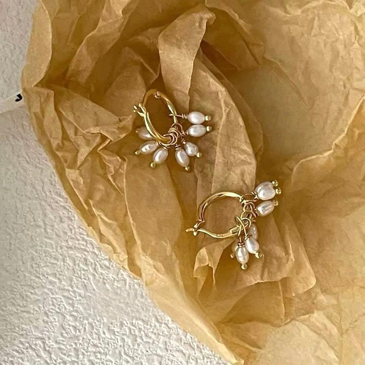 3-4mm White Baroque Freshwater Pearl Flower Bud Hoop Earrings｜Cyber Sea Pearl