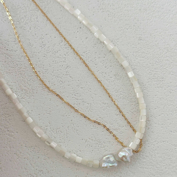 8-11mm Baroque Freshwater Pearl White Shell Double Necklace｜Cyber Sea Pearl