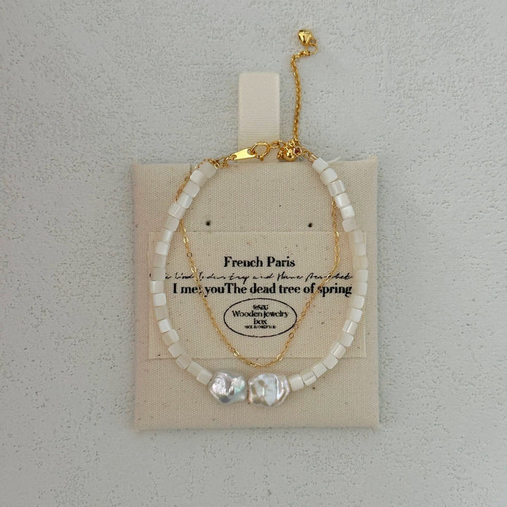 8-11mm Baroque Freshwater Pearl White Shell Bracelet｜Cyber Sea Pearl
