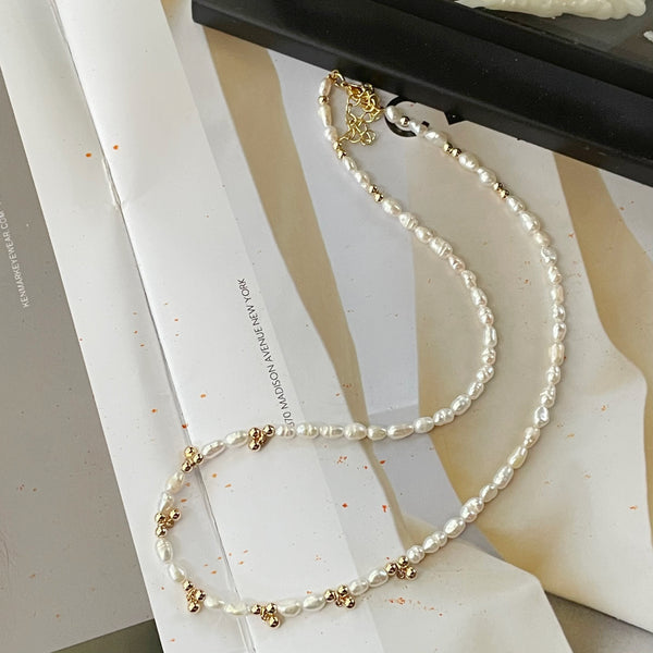 4-5mm Rice-Shaped Baroque Freshwater Pearl 'Ding Dong' Necklace｜Cyber Sea Pearl