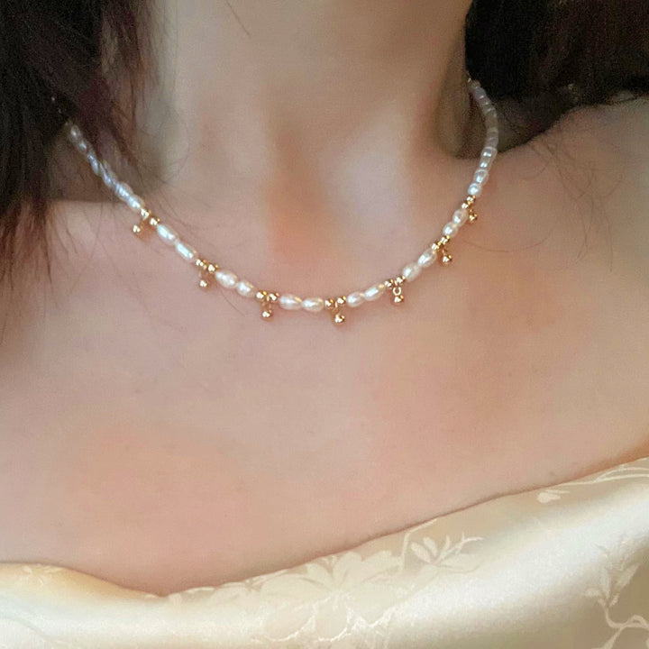 4-5mm Rice-Shaped Baroque Freshwater Pearl 'Ding Dong' Necklace｜Cyber Sea Pearl
