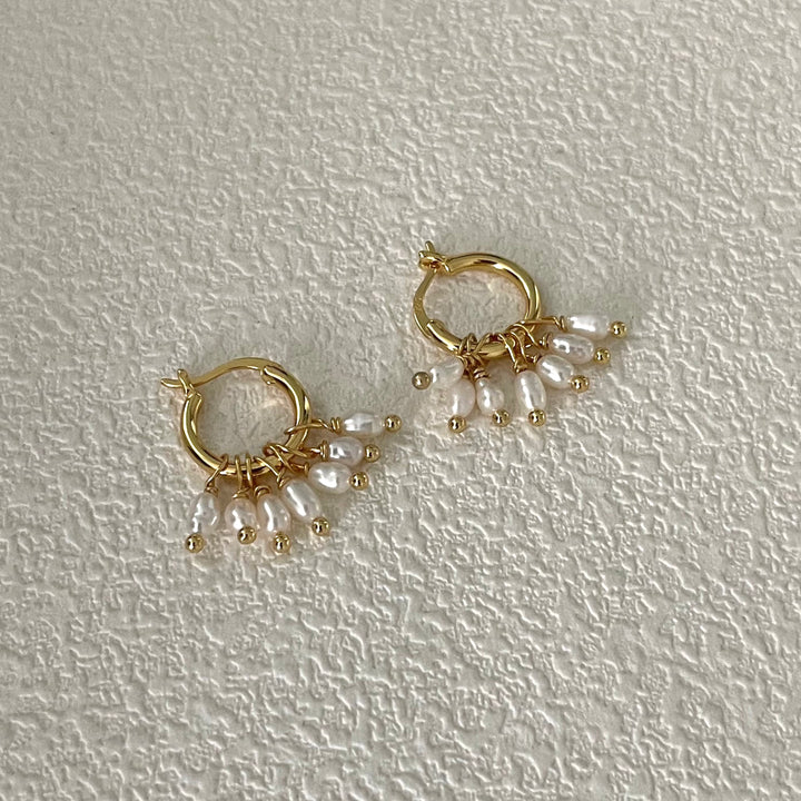3-4mm White Baroque Freshwater Pearl Flower Bud Hoop Earrings｜Cyber Sea Pearl